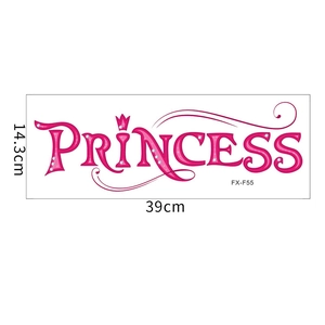 Pink PRINCESS wall sticker with crown design measuring 39cm by 14.3cm for home decor