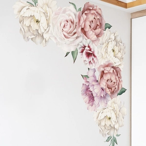 Elegante Wandsticker mit Aquarell Pfingstrosen und Rosen für Schlaf- und Wohnzimmer
