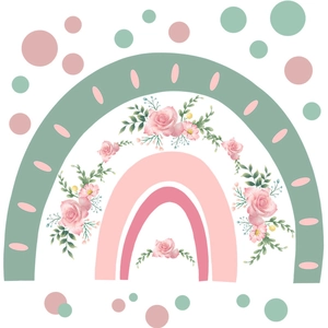 Sticker mural arc-en-ciel avec roses roses pour chambre d'enfant et décor de salon