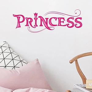 Pink decorative PRINCESS wall sticker with crown design for bedroom home decor