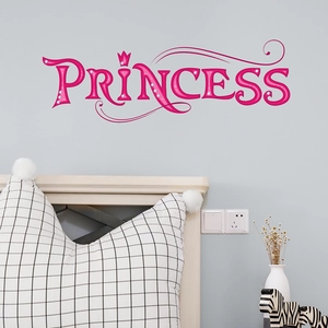 Pink PRINCESS wall sticker with crown for girl's bedroom and nursery room decoration