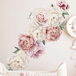 Aquarell Pfingstrose Blume Wandaufkleber PVC Selbstklebend Floral Decals Für Schlafzimmer Wohnzimmer Kinderzimmer Kunst Mural