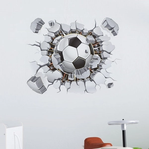 3D football breaking through wall sticker for children's room and living room decor
