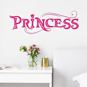 Pink PRINCESS wall sticker with crown and rhinestones for nursery and bedroom decor