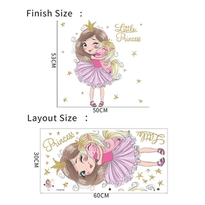 Tableau détaillé des tailles pour stickers muraux princesse montrant les dimensions du kit