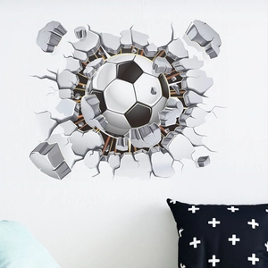 3D Soccer Broken Wall Sticker Creative Sports Theme PVC Self Adhesive Decal For Kids Room Living Room Bedroom Home Decor