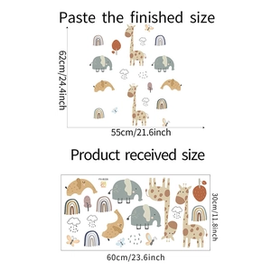 Detailed sheet size and layout of cartoon giraffe and elephant wall stickers