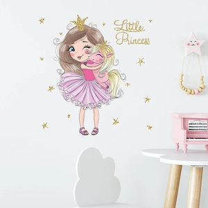 Sticker mural petite princesse et licorne pour décoration de chambre d'enfant fille