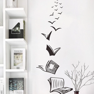 Creative Books Flying Into Birds Wall Sticker Black PVC Self Adhesive Silhouette Wall Decal For Living Room Study Home Decor