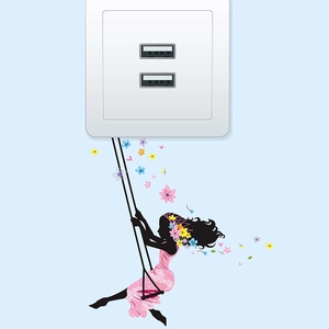 Romantic girl on swing wall sticker decoration for light switch and living room walls
