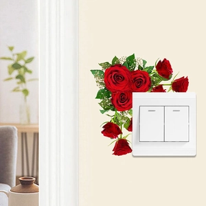 Romantic Rose Flower Switch Sticker Self Adhesive PVC Wall Decal For Bedroom Living Room Floral Decoration Home Decor