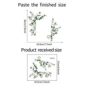 Detailed size specifications for Eucalyptus leaves self-adhesive wall sticker KG265