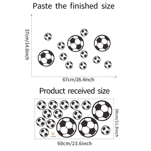 Detail of self-adhesive football wall stickers showing product layout and finished dimensions