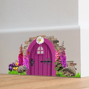 3D fairy door wall sticker with cute mouse and hedgehog animals for kids room