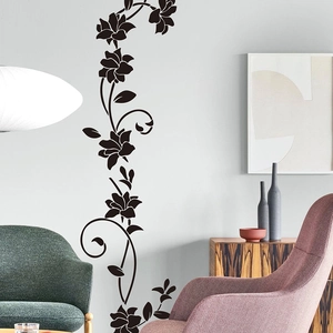 Adesivi murali romantici con viti di fiori neri per l'arredamento di casa e camera