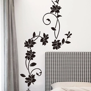 Adesivo murale elegante sagoma di fiori neri e vite per decorazione domestica