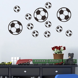 Cartoon soccer ball wall stickers for kids bedroom with black and white PVC football decals