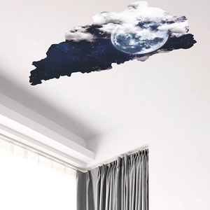 Creative 3D ceiling wall sticker featuring moon, stars and clouds with broken hole effect