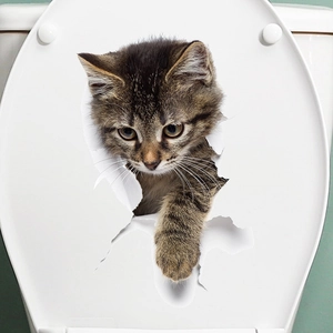 3D Realistic Cute Cat Toilet Sticker Removable Waterproof PVC Wall Decal For Bathroom Restroom Home Decor Creative Animal Mural