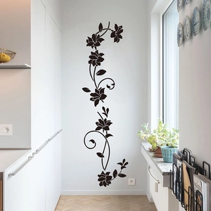 Adesivo Murale Romantico con Vite di Fiori in PVC Autoadesivo Decalcomania con Ramo Floreale per Camera da Letto Soggiorno Ingresso