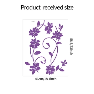Tabella taglie dettagliata per adesivi murali fiori viola con misure 46cm per 58,5cm