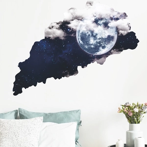 3D Broken Wall Starry Sky Moon Cloud Wall Sticker Removable PVC Self Adhesive Decal For Living Room Bedroom Home Decoration