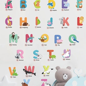 Colorful ABC wall stickers with animal illustrations for kids nursery room decor