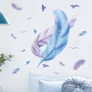 Dreamy Romantic Feather Flying Birds Wall Stickers PVC Waterproof Removable DIY Art Decal For Bedroom Living Room Home Decor