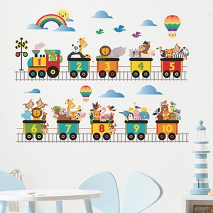 Cartoon Animal Number Train Wall Stickers PVC Removable DIY Decals For Kids Room Nursery Bedroom Playroom Home Decor