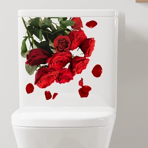 Stickers muraux roses rouges autocollants et pétales de fleurs pour déco de toilettes