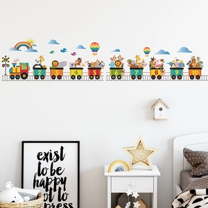 Cartoon animal train wall decals with numbers for kids bedroom nursery room decor
