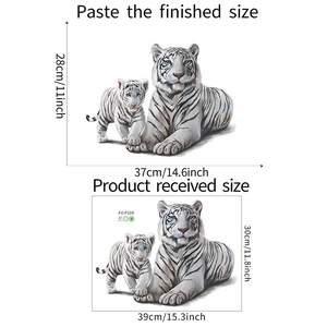 Detaillierte Größenangaben für selbstklebendes Wandtattoo mit Weißem Tiger und Jungtier