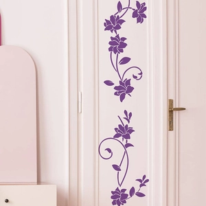 Adesivi murali con fiori viola romantici per decorazione di porte in camera e soggiorno