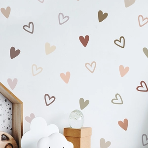 Morandi heart wall decals set in earthy tones for minimalist bedroom home decor