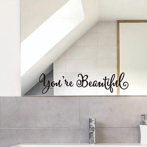 Minimalist 'You're Beautiful' black vinyl wall decal for home mirror or living room decor