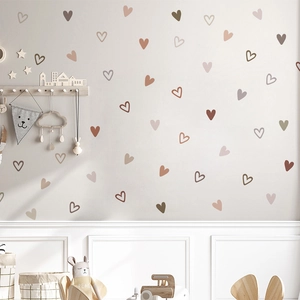 Morandi heart wall stickers in warm tones for elegant bedroom and nursery decoration