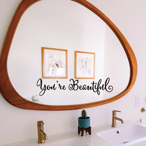 Elegant You're Beautiful mirror wall decal sticker for bathroom and home decor