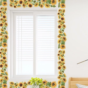 Sunflower wall stickers with vibrant yellow petals and green leaves for home wall decoration