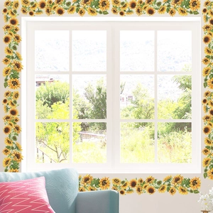 Sunflower wall stickers for window decoration with vibrant yellow petals and green leaves