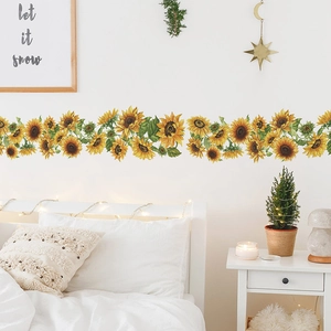 Self-adhesive sunflower wall sticker with green leaves for home bedroom wall decoration