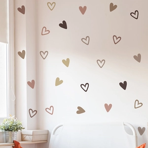 Morandi heart wall stickers in earth tones for minimalist bedroom and living room decor
