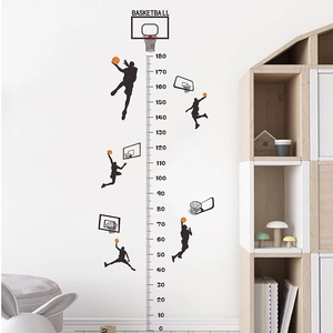 Basketball Player Height Growth Chart Wall Sticker Removable PVC Decal For Kids Room Boy Bedroom Sports Theme Wall Decoration