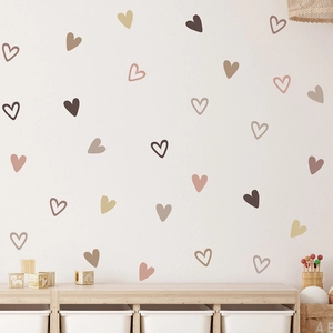 Morandi heart wall stickers in dusty pink and earth tones for Nordic style home decor