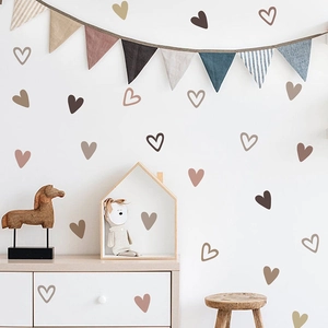 Morandi heart wall stickers in earth tones for cozy nursery and minimalist home decor
