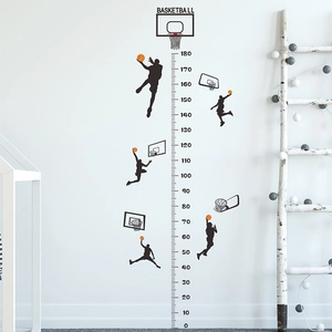 Basketball theme height growth chart wall sticker for kids room decoration 0-180cm