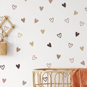 Morandi heart wall stickers in earthy tones for DIY nursery decor on a white wall