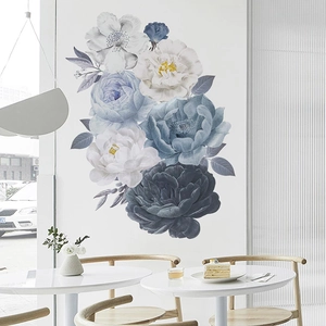 Adesivi murali con peonie romantiche blu e bianche per decorazione d'interni casa