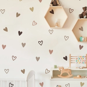 Heart Wall Stickers PVC Removable Morandi Earth Tones Minimalist Hand Drawn Heart Decals For Kids Nursery Bedroom Decor