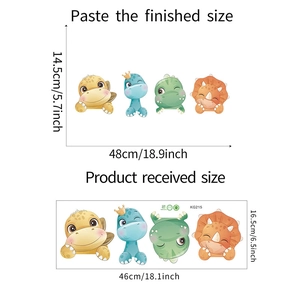 Detailed dimension guide for cute colorful cartoon dinosaur wall stickers for nursery decor