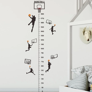 Basketball silhouette height chart wall decal for kids room featuring dunking players